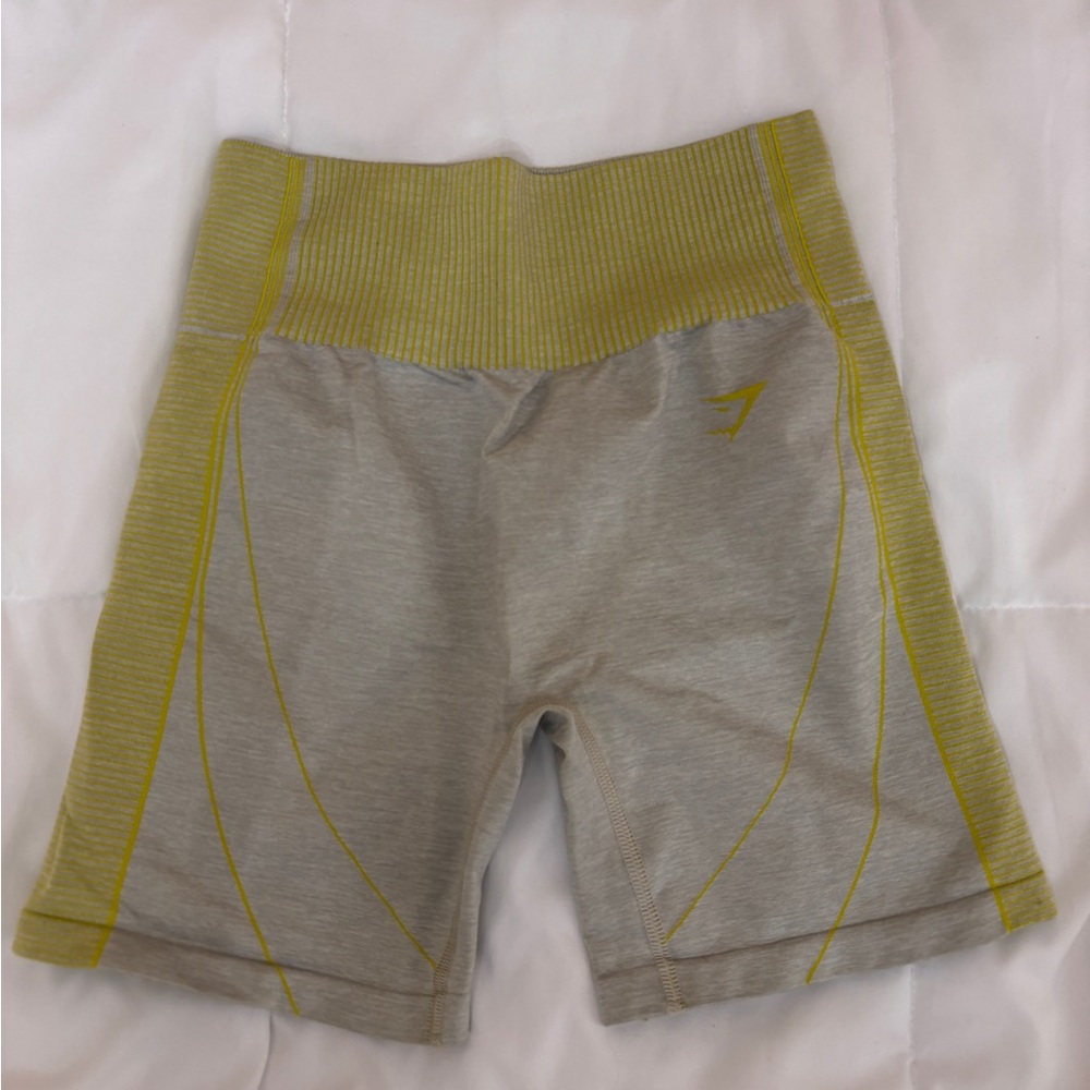 Gray and Yellow Women's Gymshark Shorts